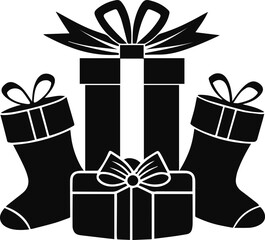 christmas gifts and stockings silhouette