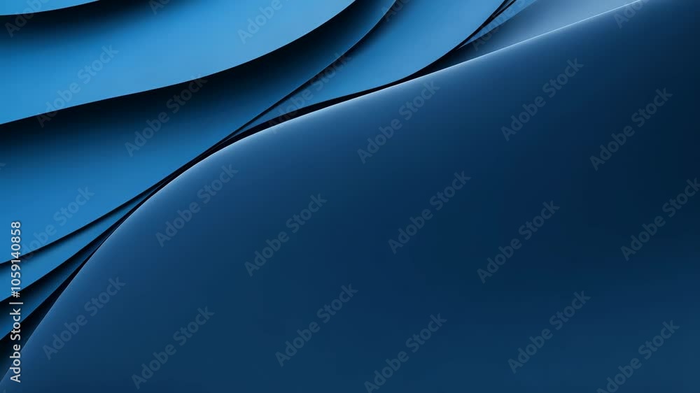 Poster abstract blue layered paper background with curved waves in minimalist design for modern artistic pr