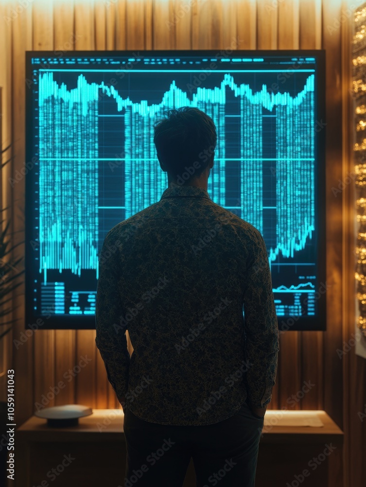 Poster a professional stock trader focused on the financial charts, likely analyzing market data for making