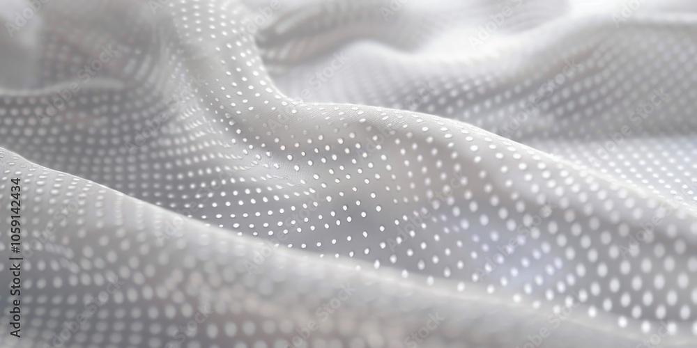 Poster soft fabric with white dots pattern close-up in focus.