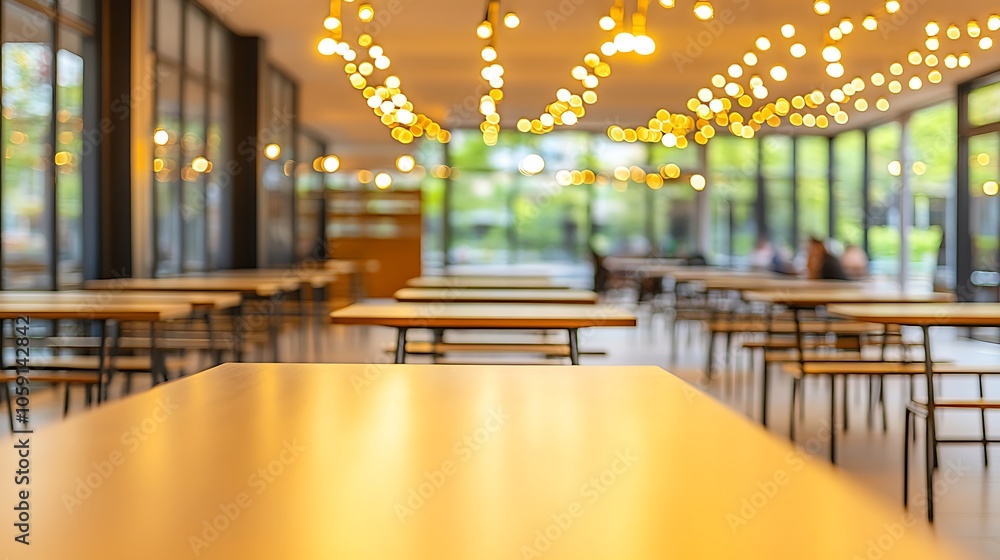 Poster empty restaurant table with blurred background plain textured background for web design and copy