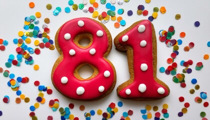 Decorated cookie, number 81, image for birthday or anniversary celebration