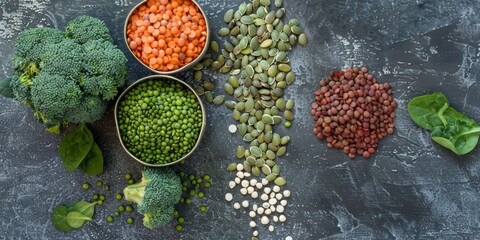 Vibrant mix of fresh vegetables, beans, nuts and seeds for a nutritious meal.