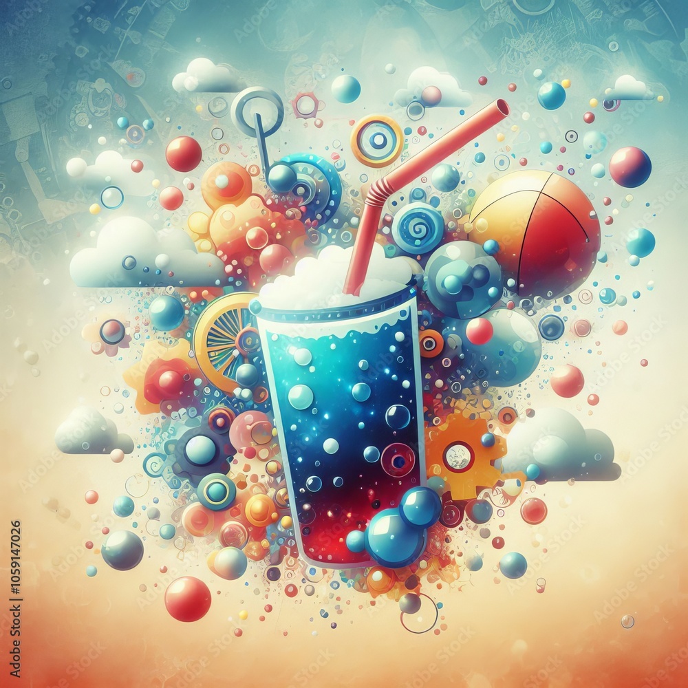 Poster abstract representation of a bubbling soda refreshing and playfu