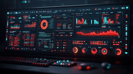 Obraz premium Futuristic computer screen with charts and graphs.