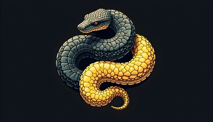 Fototapeta premium A dual-colored snake symbolizes balance and duality.
