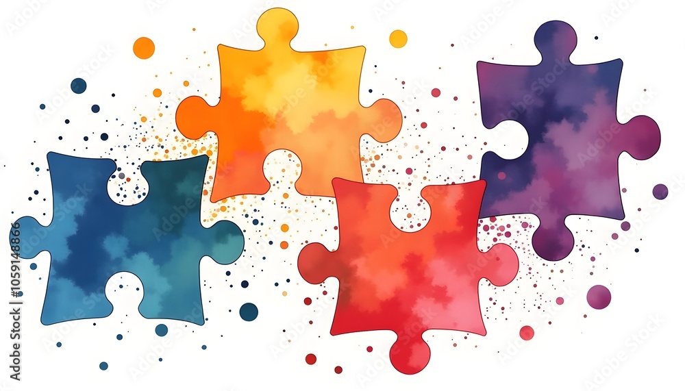 Poster colorful puzzle pieces symbolize creativity and problem-solving.