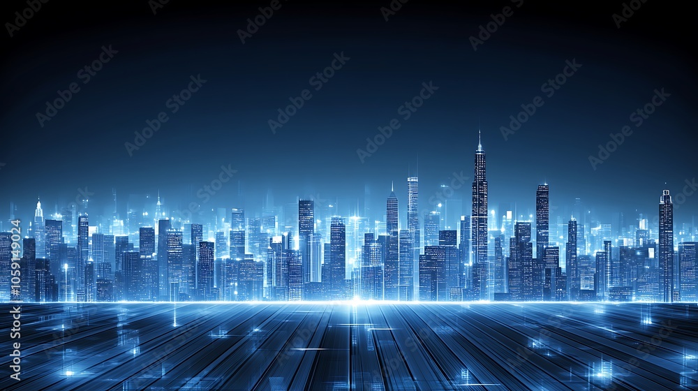 Poster futuristic cityscape with glowing lights subtle blur background with space for custom text