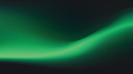 Emerald green wave gradient background vector illustration. Glowing emerald green wave gradient isolated on a black backdrop