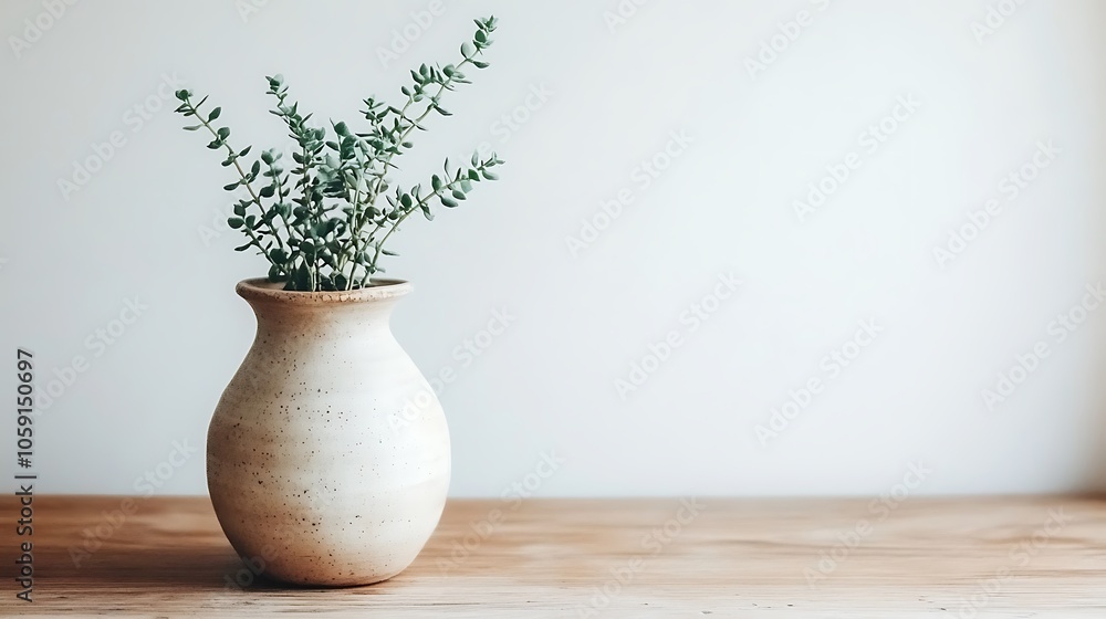 Poster simple minimalist greenery in a vase blank background with copy space for design projects