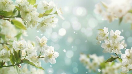 Fototapeta premium Delicate white blossoms adorn a beautiful border, evoking serenity and seasonal beauty in nature