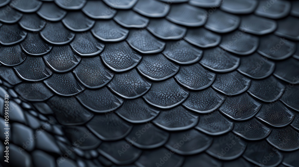 Poster close-up of intricate black reptile scales showcasing texture and pattern.