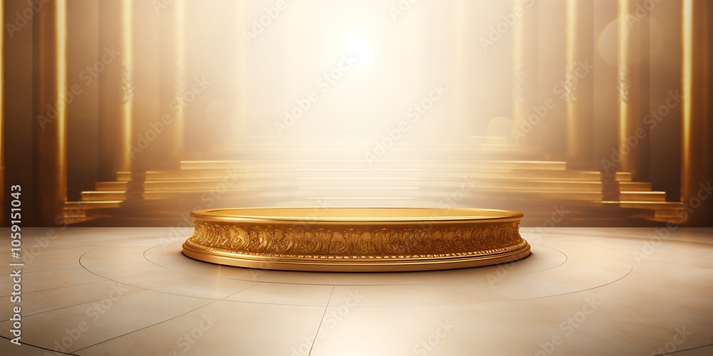 Poster golden platform for product display light gradient background with room for typography