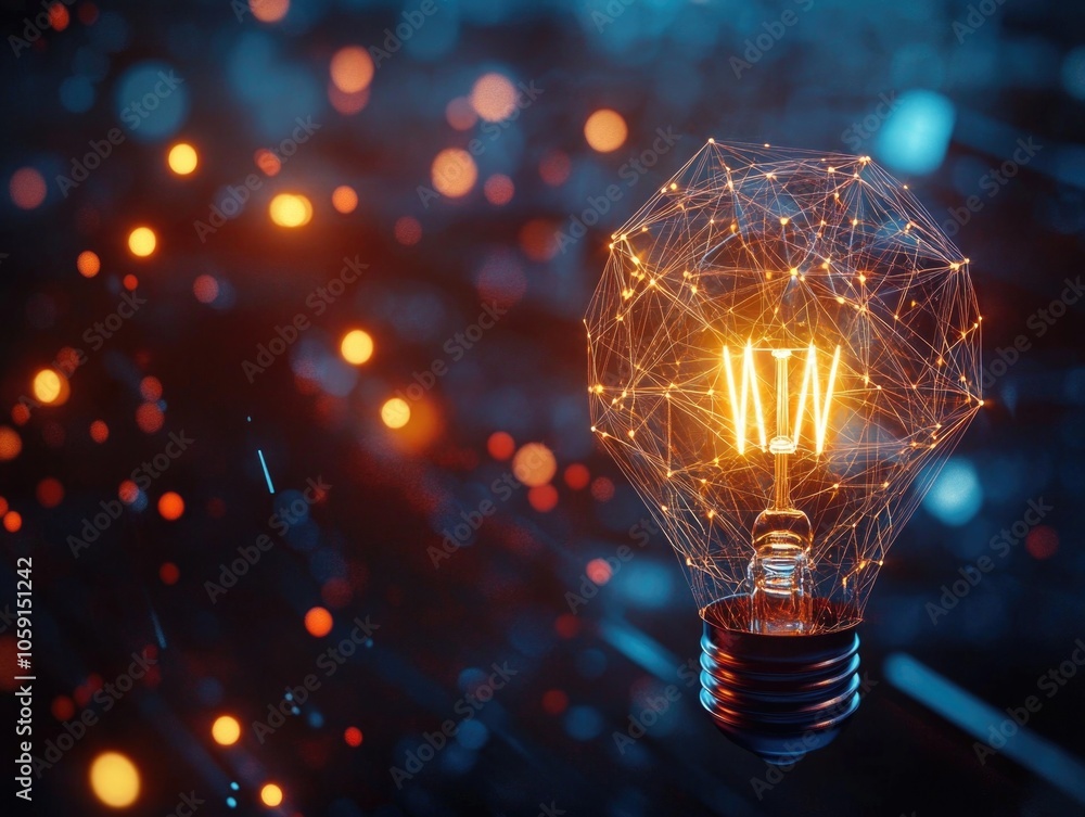 Poster a glowing light bulb with the word 'woi' inside it, symbolizing a new idea or innovative thought pro