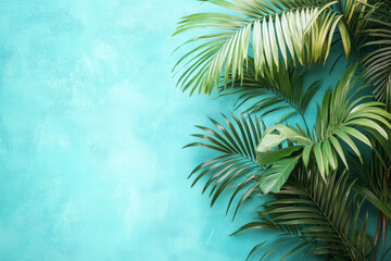 tropical tranquility vibrant palm leaves against a turquoise backdrop for a serene summer vibe