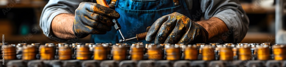 Poster a craftsman working with tools in a workshop, focusing on precision and craftsmanship.