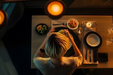 Lifestyle photo of a woman waiting outside a lecture hall, checking her phone with a casual expression, students moving around her