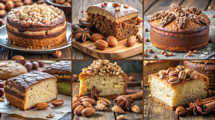 Assorted nut cakes with almonds, pecans, and walnuts

