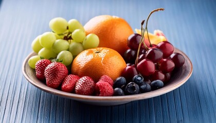 fruits on plate, healthy nutrition concept