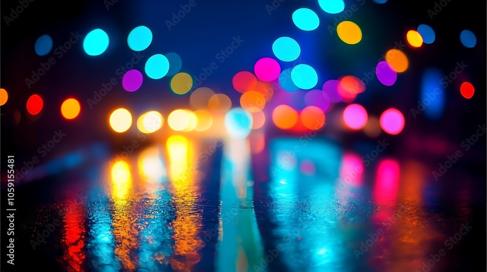 Poster abstract lights reflections on wet pavement abstract gradient background with copy space