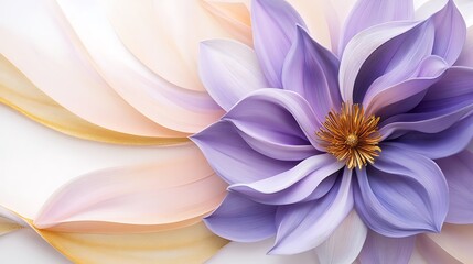 Fototapeta premium A beautifully designed flower with soft pastel petals and a golden center, conveying elegance and tranquility.
