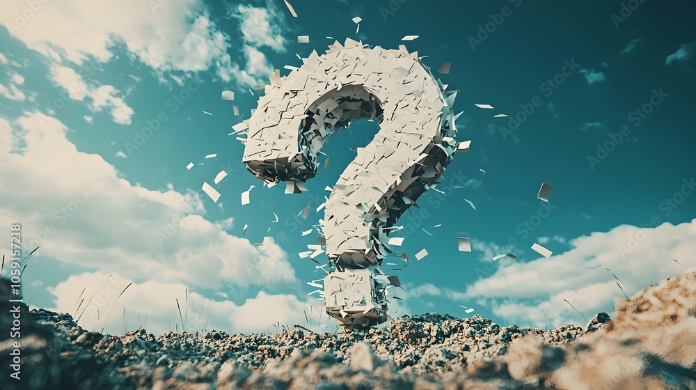 Poster torn paper question mark symbolizing life s unpredictability and unanswered mysteries