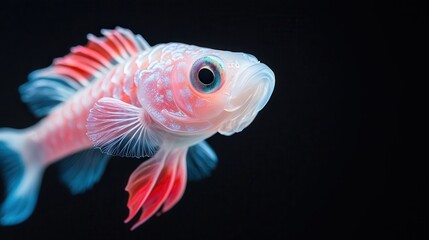 A stunning close-up of a vibrant betta fish, showcasing its intricate fins and elegant colors against a black background.