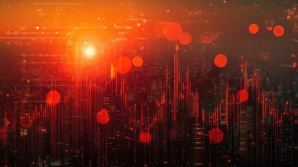 Double exposure: financial growth concept with coins, stock graph, and city background