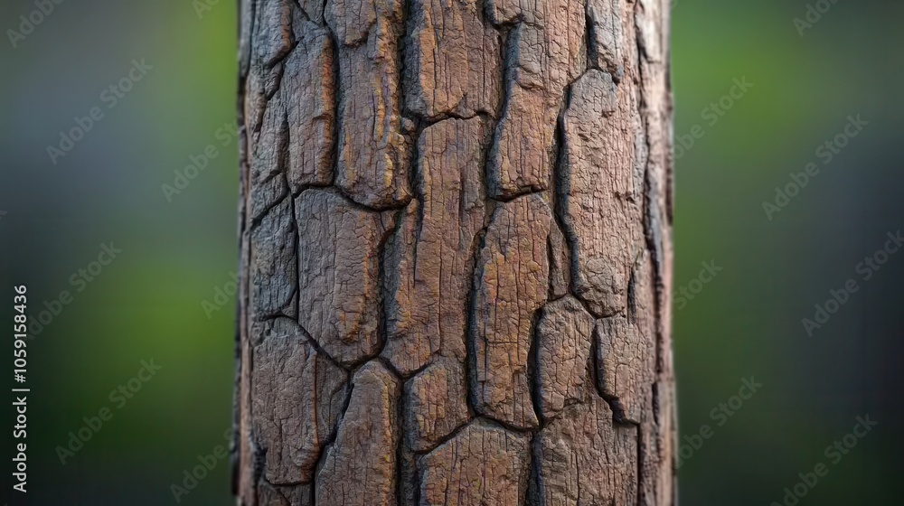 Poster close-up of a textured tree trunk with deep cracks, showcasing natural patterns and earthy colors.