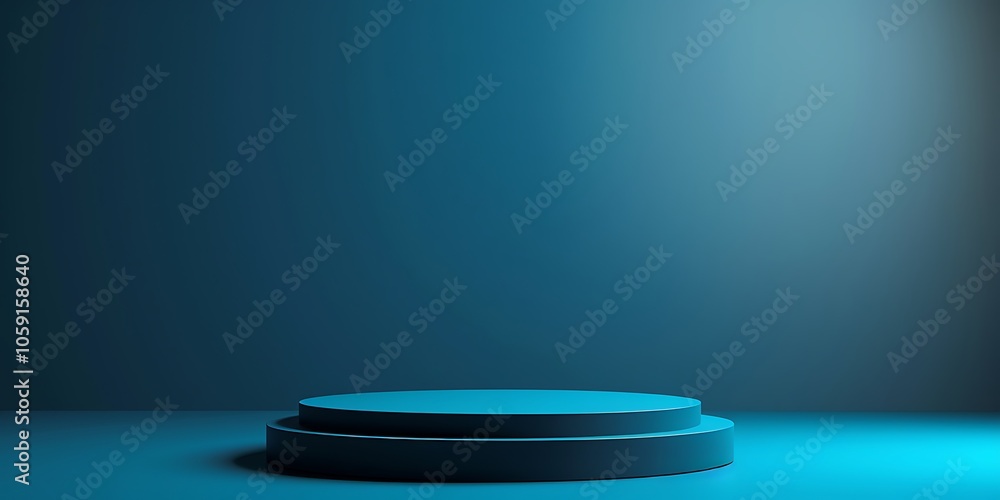 Poster blue minimalist podium for product display clean blank canvas with empty space for designs