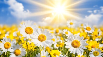 Field of Daisies in the Sunlight Subtle Blur Background with Space for Custom Text