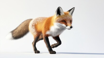 Red Fox Walking on a White Background