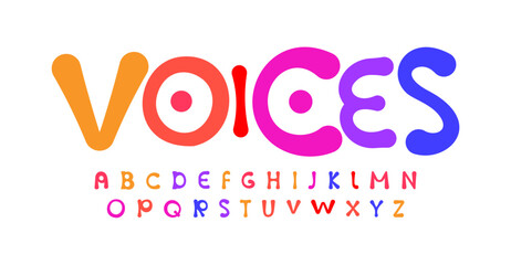 Bouncy playful alphabet, vibrant rounded letters, silly flexible font for cheerful kid logos, music show title, fun headline, animated typography, joyful design. Vector typeset.