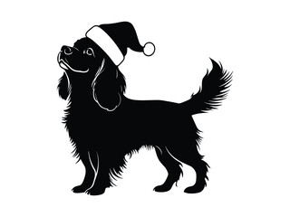 Cavalier King Dog Silhouette with Santa Hat