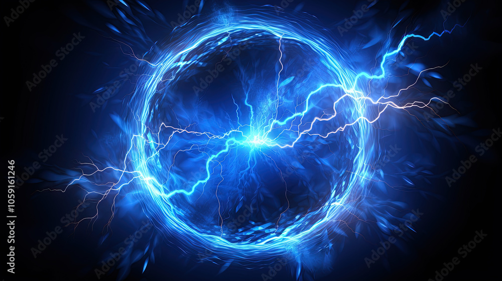 Poster lighting flash in the shape of circle. ring of thunderstorm lightning as a portal
