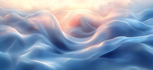 Obraz premium Soft, flowing abstract shapes in a serene composition, gentle curves resembling silk fabric gently draped against a light blue background. Calming and soothing,...