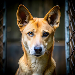 Carolina dog breed standing against white background, Ai Generated