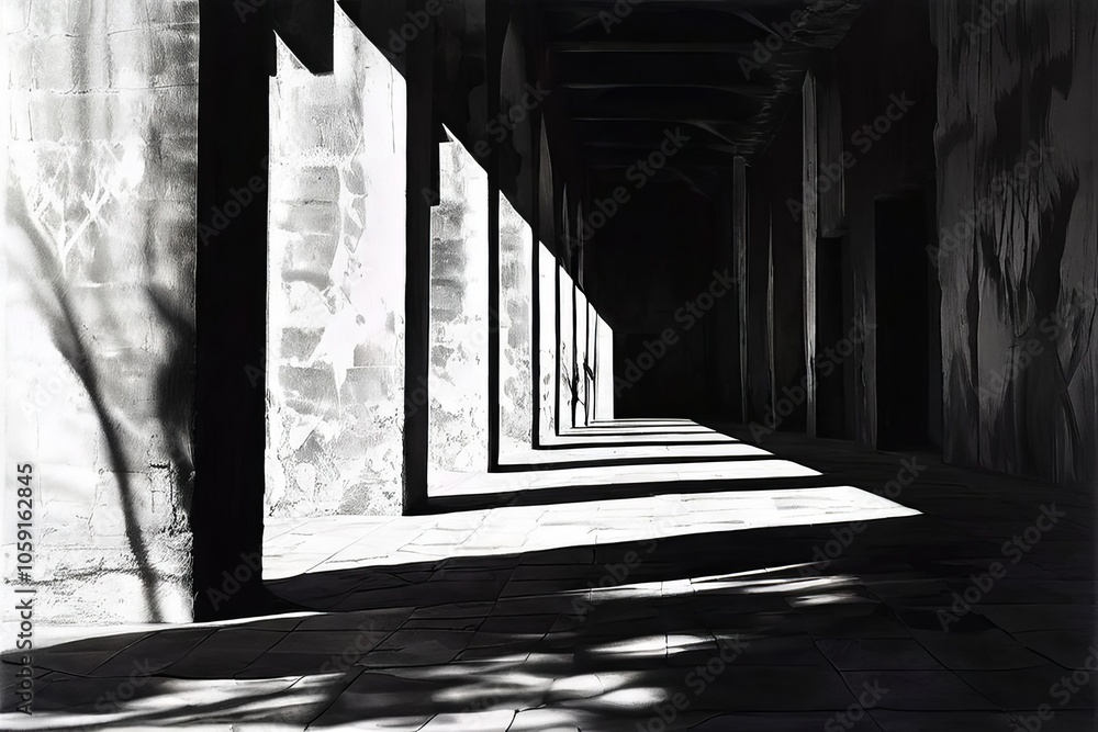 Poster light and shadow creating illusions of depth and form monochroma