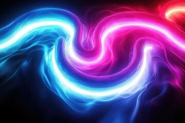 Naklejka premium Abstract neon speed lights in swirling patterns, blending intense colors like electric blue and hot pink against a black backdrop
