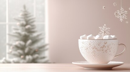 Cozy Winter Hot Chocolate with Marshmallows and Christmas Decorations