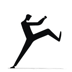 Martial artist performing a kick black and white illustration