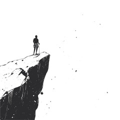 Rock climber scaling a cliff black and white illustration