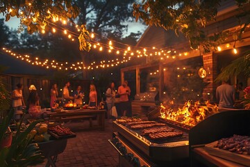 Backyard Barbeque with Friends: A Realistic Photo of a Delicious Backyard Gathering