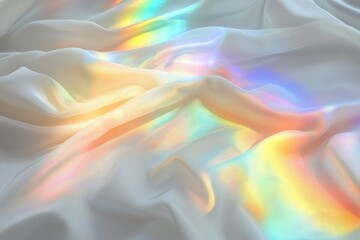 Obraz premium Soft rainbow spectrum of light gently illuminating a white fabric, creating an ethereal and delicate play of colors
