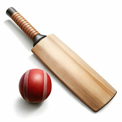 Cricket stump, bat, ball and gloves on artificial turf, elevated view