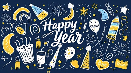 the text "Happy New Year" in a cursive font