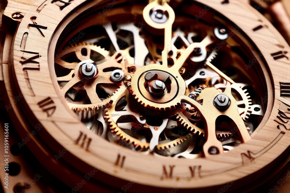 Poster macro realistic clockwork a clock with an incredibly detailed wo