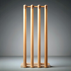 Cricket stump, bat, ball and gloves on artificial turf, elevated view