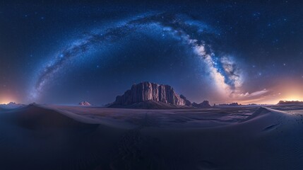 Night in the Xinjiang Desert: Majestic Mountains and Starry Galaxy