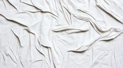 Obraz premium Close-up of crumpled white fabric texture with intricate folds and creases creating a dynamic abstract pattern suitable for backgrounds or textile design concepts.